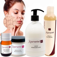 Soin Visage Peau Sèche Kosmetiké : Lait Démaquillant + Tonique + Sérum Anti-Âge + Crème Régénérante